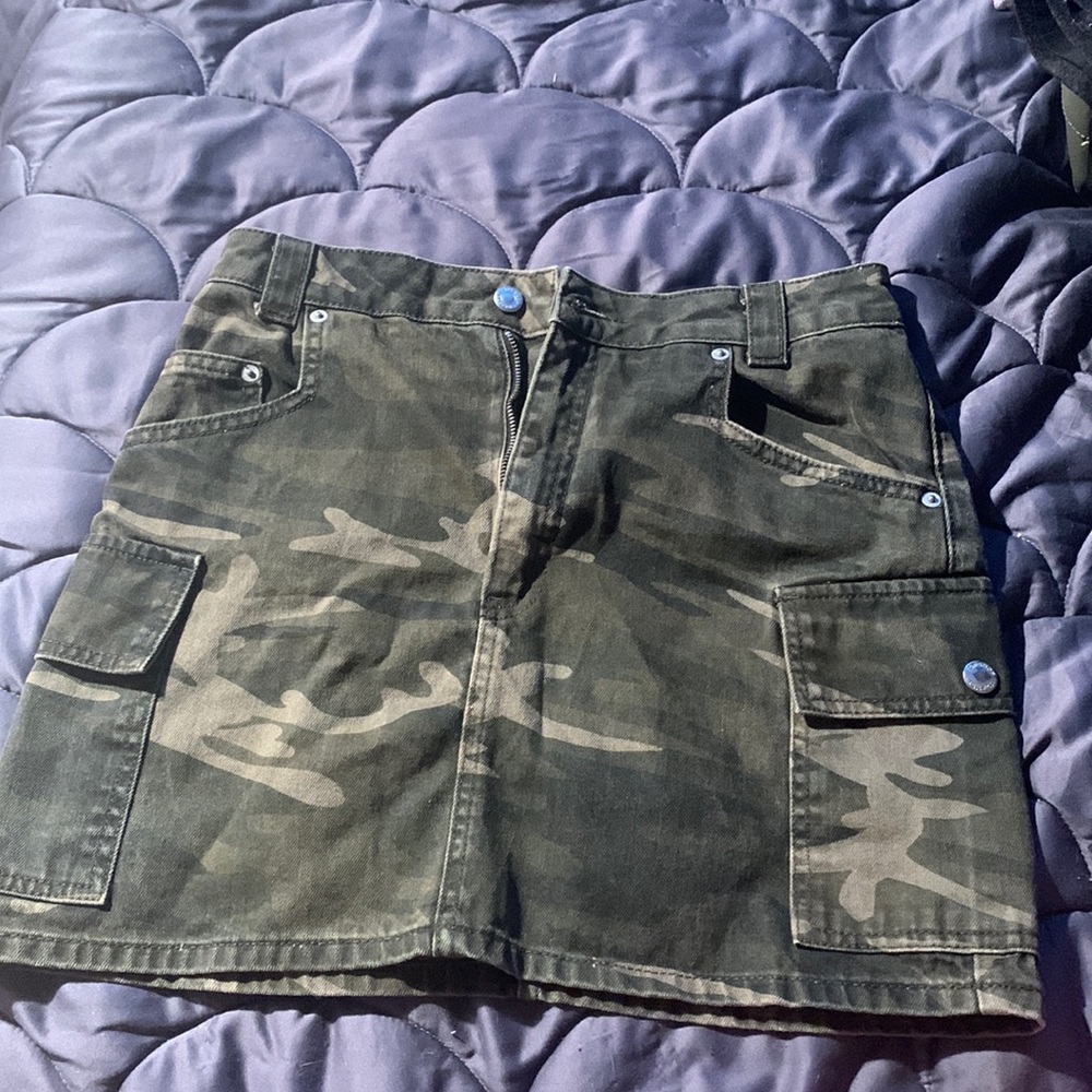 camo denim mini skirt